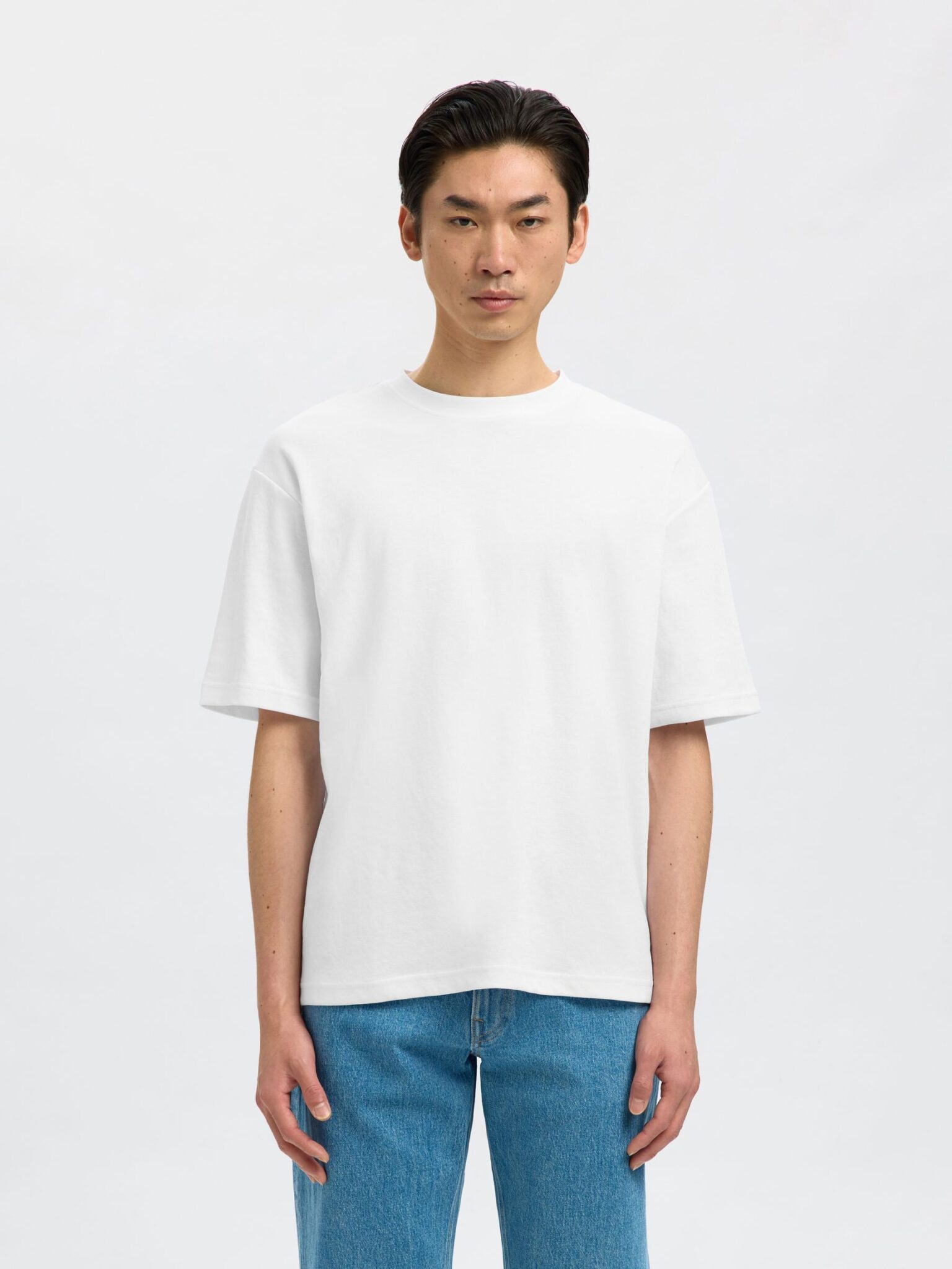 SELECTED SLMLOOSEOSCAR SS O-NECK TEE NOOS | BEIGE