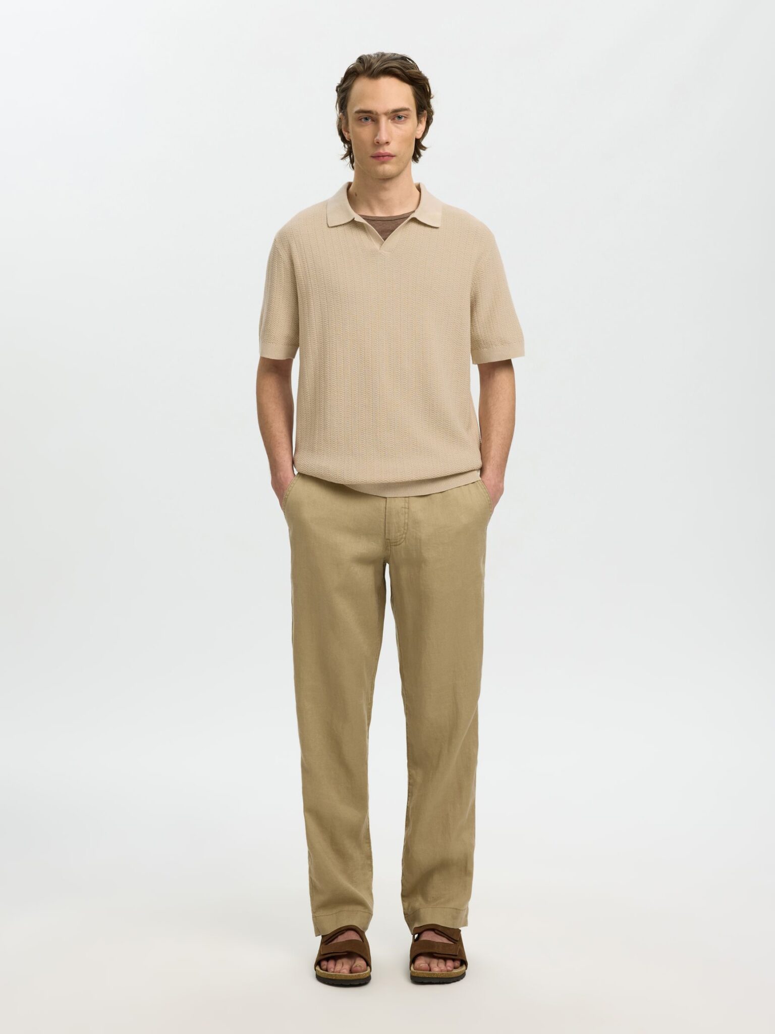 SELECTED SLHMATTIS SS LINEN BLEND STRUC POLO NOOS | BEIGE SELECTED SLHMATTIS SS LINEN BLEND STRUC POLO NOOS | BEIGE