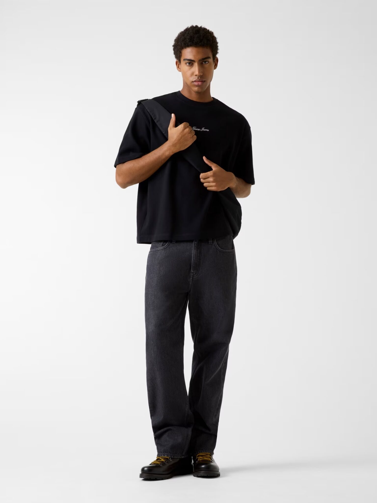 GUESS JEANS SS BOXY CROPPED OTTOMAN ΜΠΛΟΥΖΑ ΑΝΔΡΙΚΟ | BLACK