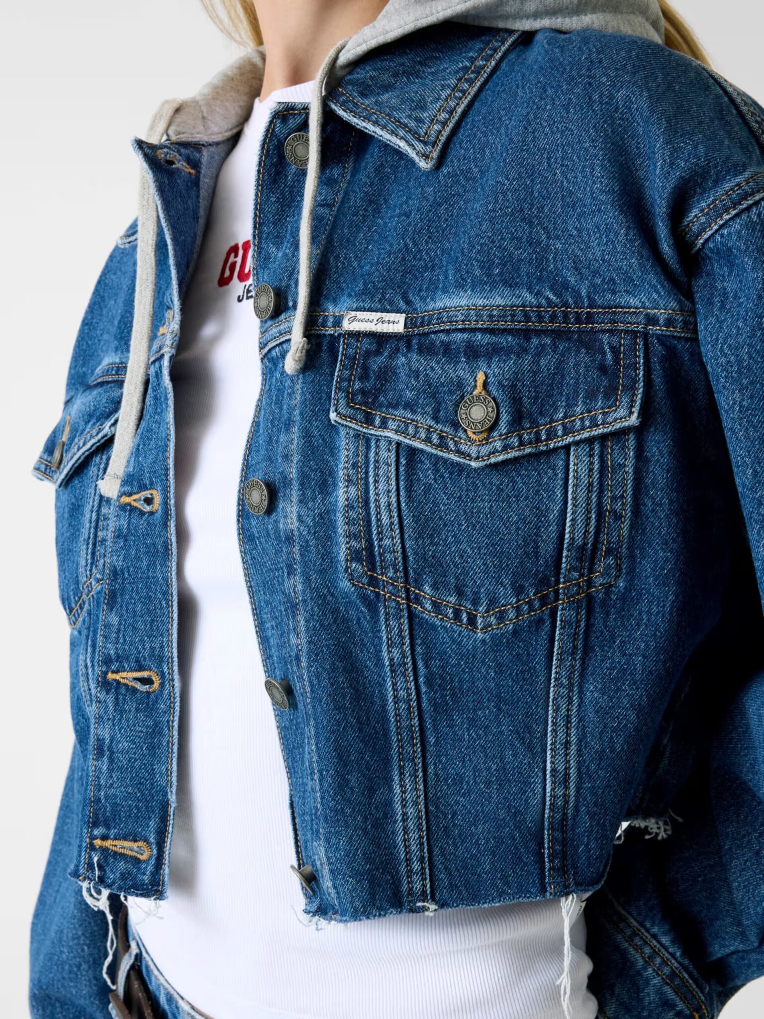 GUESS JEANS CROPPED HOODED TRUCKER ΜΠΟΥΦΑΝ ΓΥΝΑΙΚΕΙΟ | DENIM GUESS JEANS CROPPED HOODED TRUCKER ΜΠΟΥΦΑΝ ΓΥΝΑΙΚΕΙΟ | DENIM