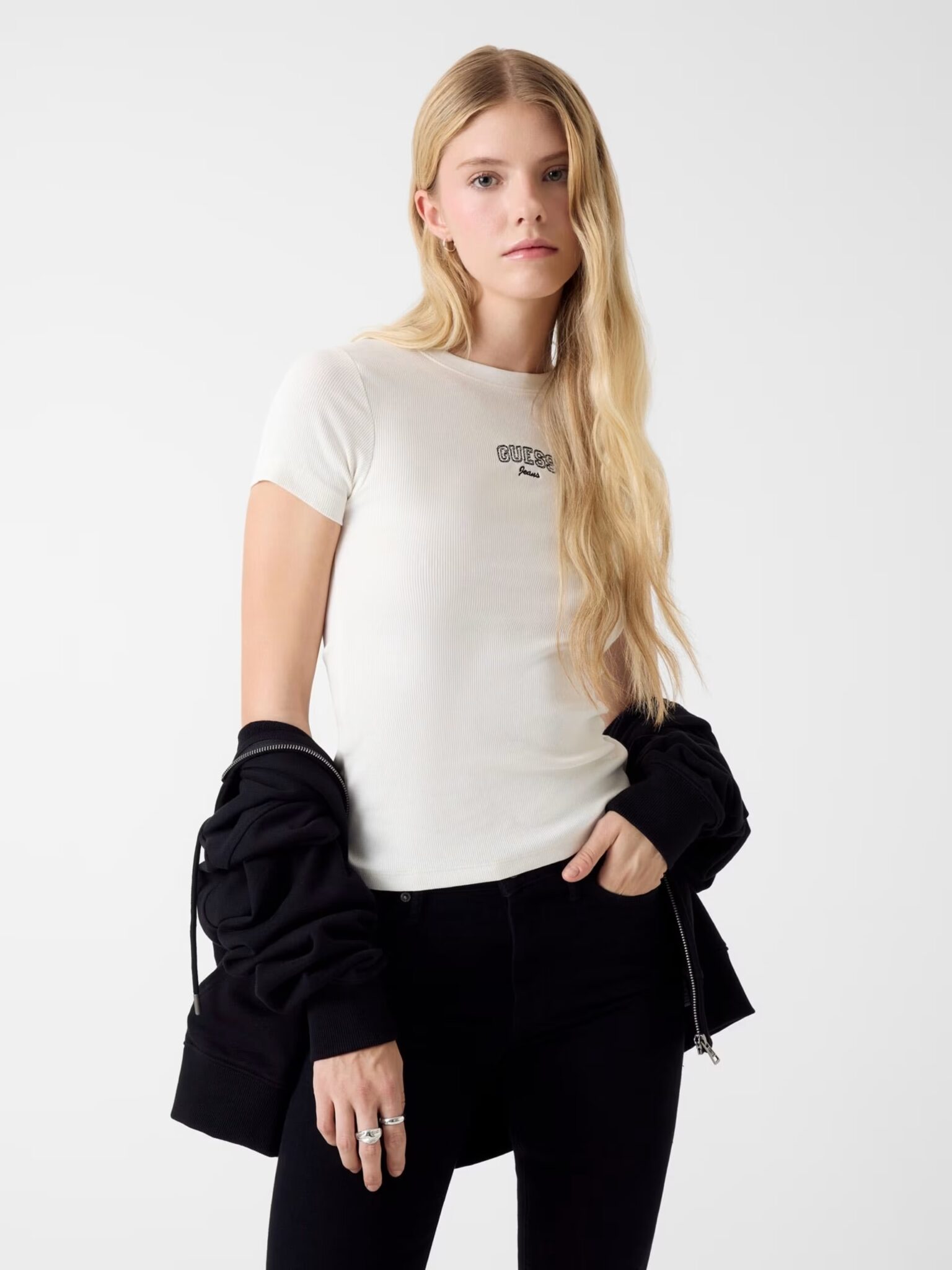 GUESS JEANS DROP SHOULDER EMB CROPPED C ΦΟΥΤΕΡ ΓΥΝΑΙΚΕΙΟ | LIGHT GREY