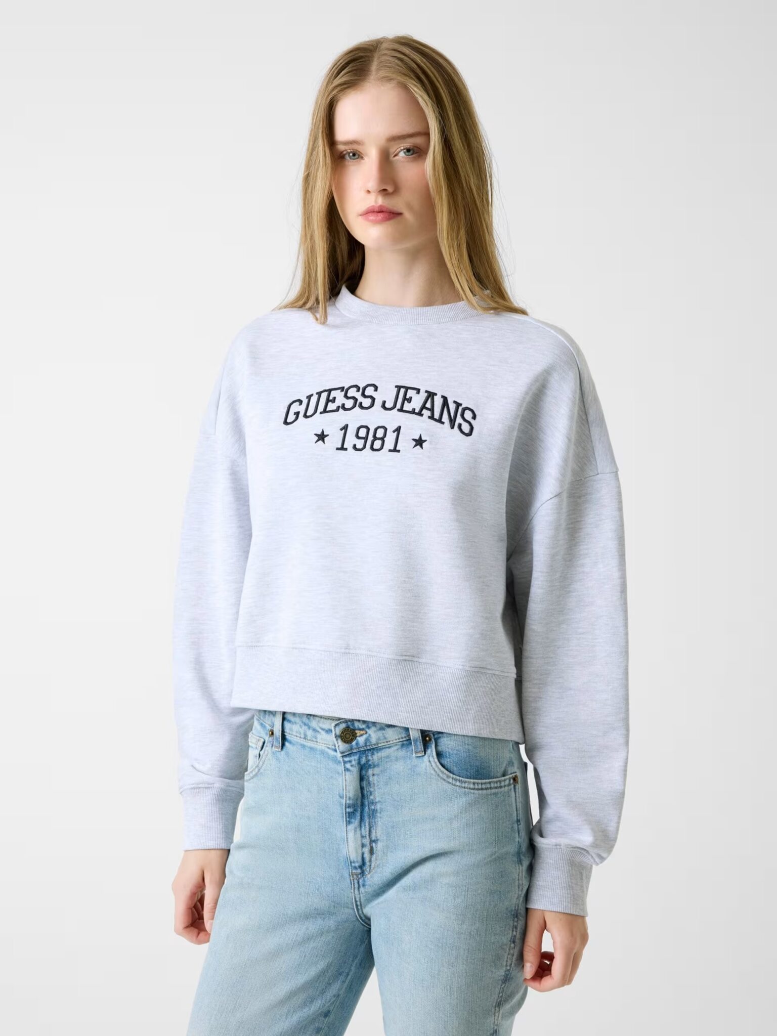 GUESS JEANS DROP SHOULDER EMB CROPPED C ΦΟΥΤΕΡ ΓΥΝΑΙΚΕΙΟ | LIGHT GREY