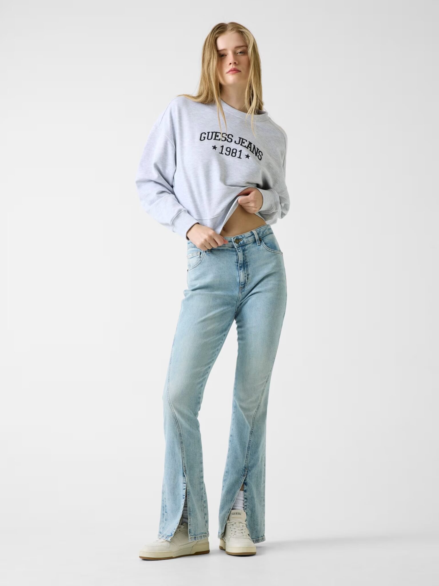 GUESS JEANS DROP SHOULDER EMB CROPPED C ΦΟΥΤΕΡ ΓΥΝΑΙΚΕΙΟ | LIGHT GREY