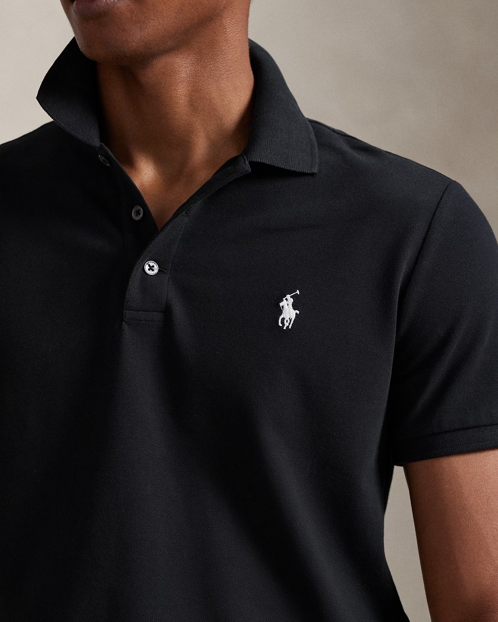 POLO RALPH LAUREN STRETCH MESH-SSL-PSH 710941439-72 | BLACK POLO RALPH LAUREN STRETCH MESH-SSL-PSH 710941439-72 | BLACK