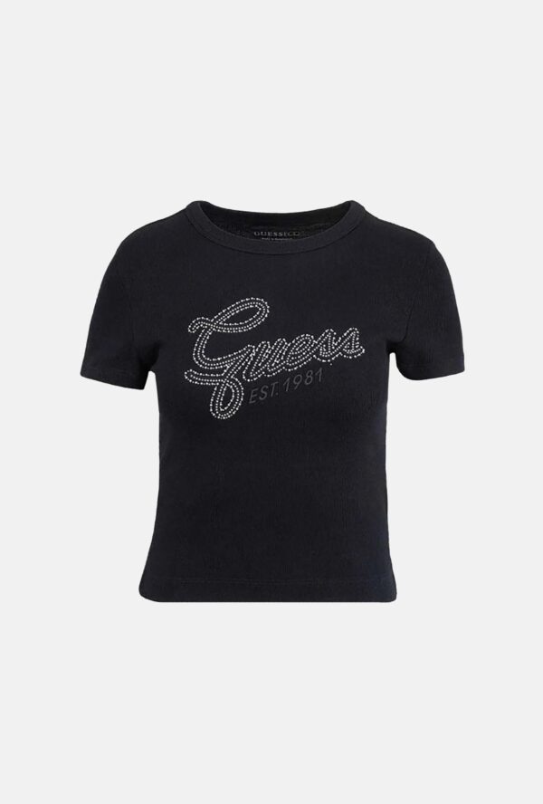 GUESS SS CN GUESS STUDS SCRIPT TEE W6RI22KA0H1 | BLACK GUESS SS CN GUESS STUDS SCRIPT TEE W6RI22KA0H1 | BLACK