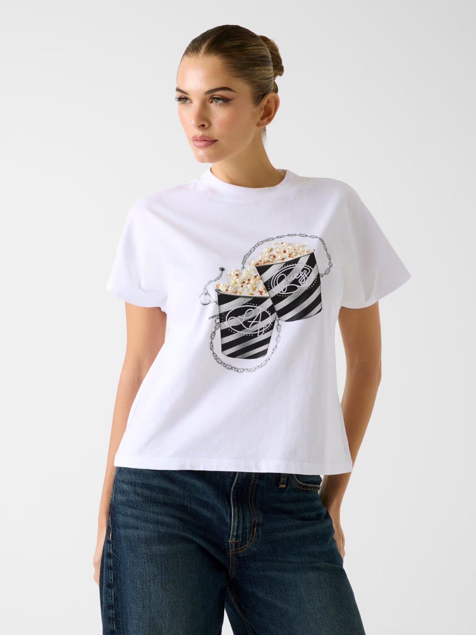 GUESS SS CN POPCORN TEE W6RI28I3Z14 | WHITE GUESS SS CN POPCORN TEE W6RI28I3Z14 | WHITE